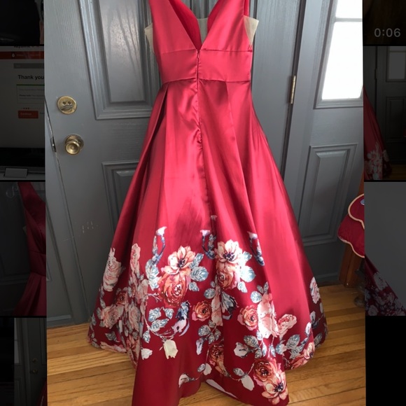 Blush dress- Red v-neck floral prom dress - Picture 5 of 7